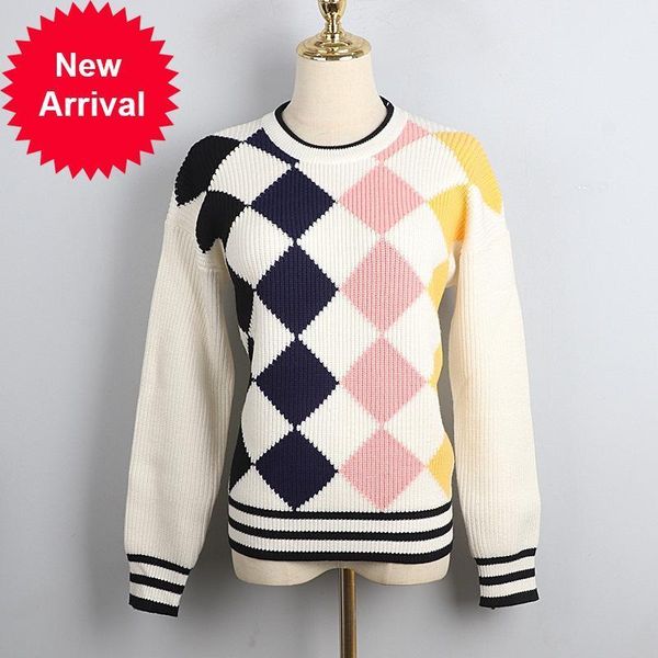 

female 2021 new runway fashion winter losango test gross mesh sweater jumper designer clothing c6o1, White;black