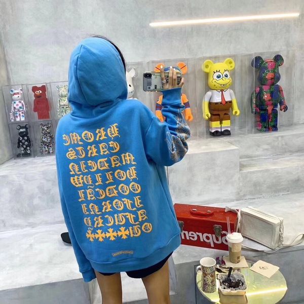

chh 2020 autumn / winter new couple style miami exclusive sanskrit print blue hooded sweater for men and women, Black