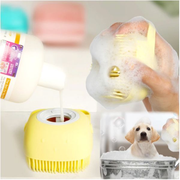 

multifunctional dog brush cat grooming comb cleaning tool pet bath shampoo bath storage pets supplies hair removal soft silicon shower brush