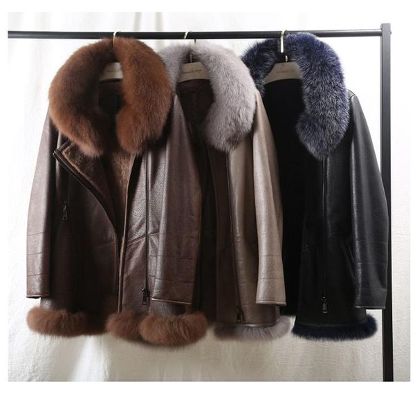 

2021 women real merino sheep fur genuine leather double-faced fur coat winter jacket women moto biker thick warm natural luxury, Black