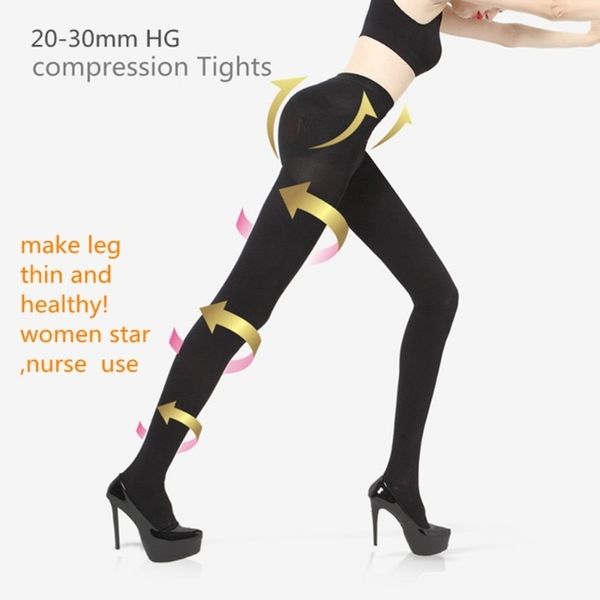 

women slim stockings therapeutic 20 mmhg rehabilitation 680d shaper leg thin compression tights lycra compressure pantyhose 201109, Black;white