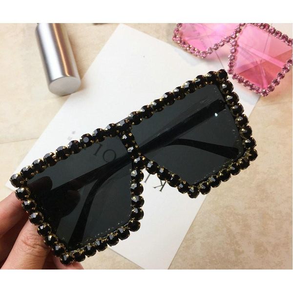 

sunglasses fashion square frame diamond lady retro woman vacation fml, White;black