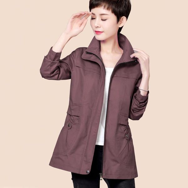 

women's trench coats 2021 spring autumn jacket and coat large size casual cotton middle-aged elderly female windbreaker outweat y377, Tan;black