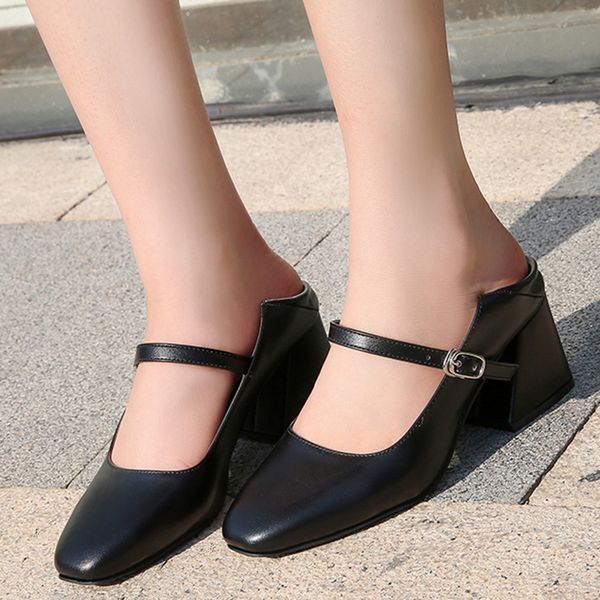 

6cm shoes professional office school pumps women large size 35-46 new retro shoes female high heels brand thick heel pumpsmultifunction, Black