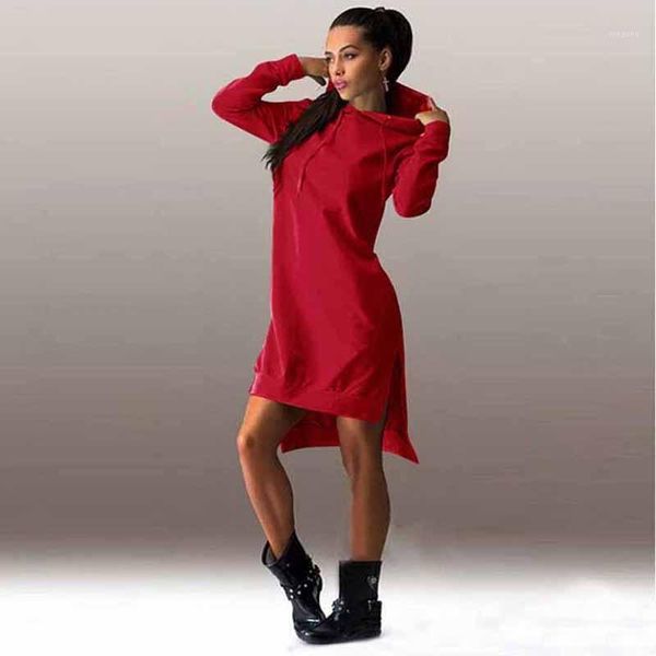 

wavaiov 2018 new arrival winter dress cotton o-neck long sleeve fashion casual style irregular solid hooded women's dress1, White;black