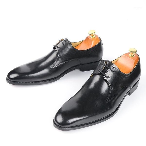 

pjcmg spring/autumn black/brown oxfords mens pointed toe lace-up genuine leather wedding mens business office shoes1