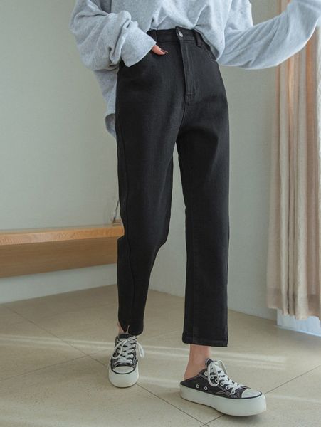 

dazy high waist split hem straight leg jeans b63z#, Blue