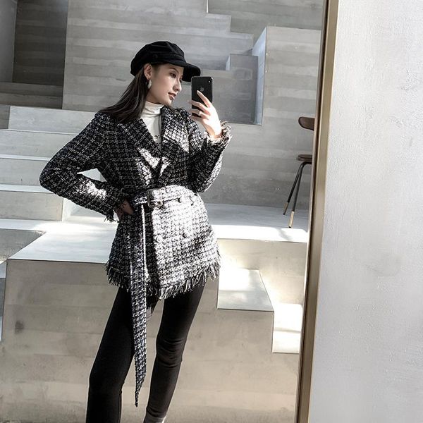 

2019 small real design feel small man's suit tassels goddess skinny suit loose coat woman blazer 01031, White;black