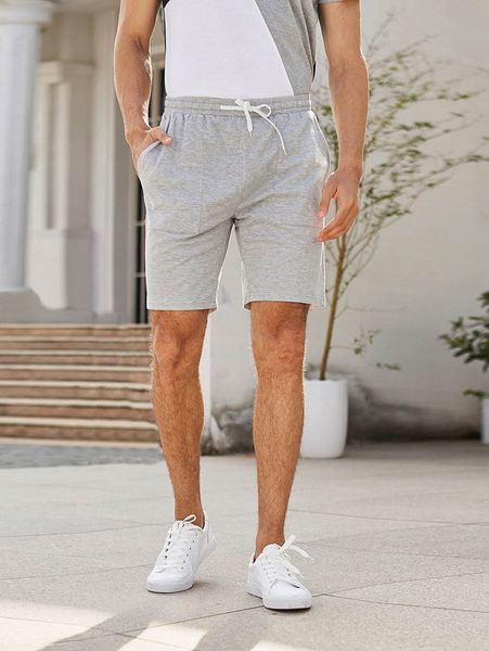 

men slant pockets drawstring waist shorts 80eh#, Black