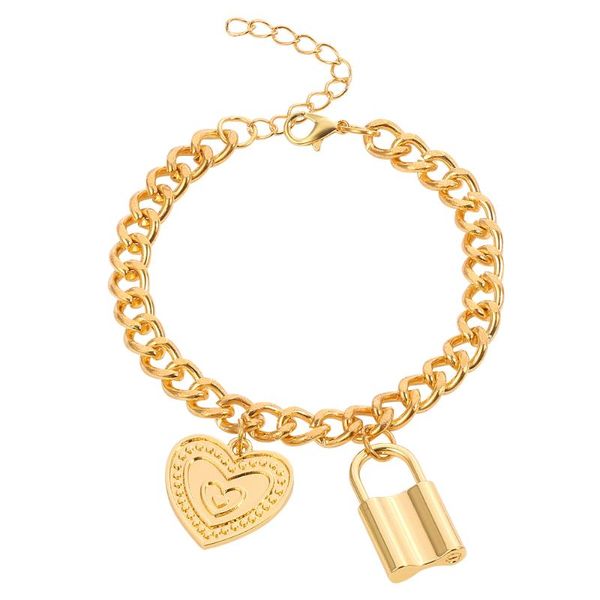 

charm bracelets design gothic lover's lock heart charms bangles alloy carved lover thick chain bracelet couple jewelry, Golden;silver