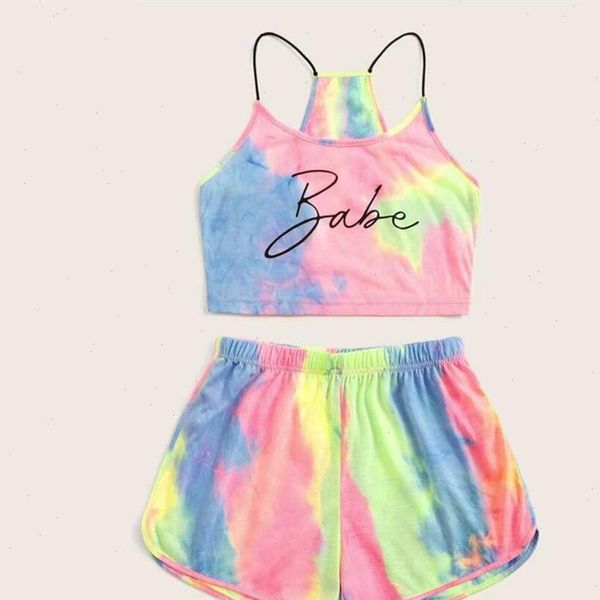 

tie dye print 2 piece set casual summer gradient colored crop wide leg pants set beachwear women tracksuit streetwear, Gray