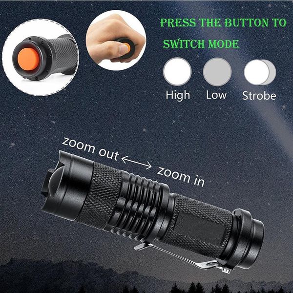 

светодиодный фонарик мини-факел aa 14500 аккумуляторный фонарик 1000lm 3 режима zoom flash light led лампочка для кемпинга ночной прогулку ф