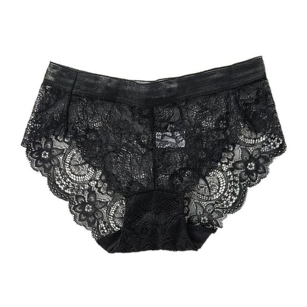 

women's panties women seamless underwear mid rise hollow floral lace cotton crotch brief y3ne, Black;pink