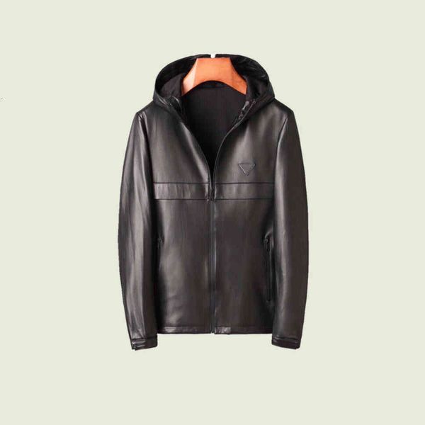 

2022 the new designers imported lambskin jacket men's and women's triangle decoration wearable loosecoat genuine leather motorcycl, Black;brown