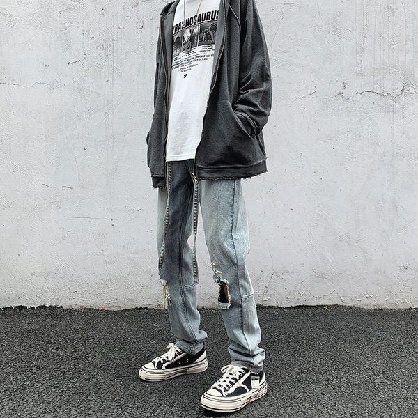 

2021 new new fashion-sense design graffiti in fashion make personality pants skinny jeans male male-niche fat-door style vtvw, Blue
