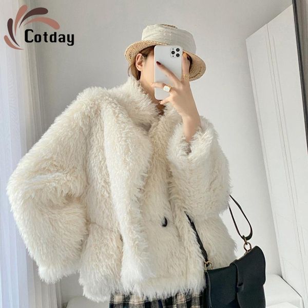 

women's fur & faux cotday loose office lady woolen coat thickened 2021 fashion light luxury high cashmere white winter warm women wool, Black