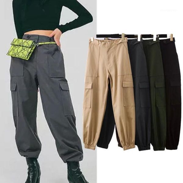

women's pants & capris casual woman cargo sweatpants female european style trouser high waist drop 1, Black;white