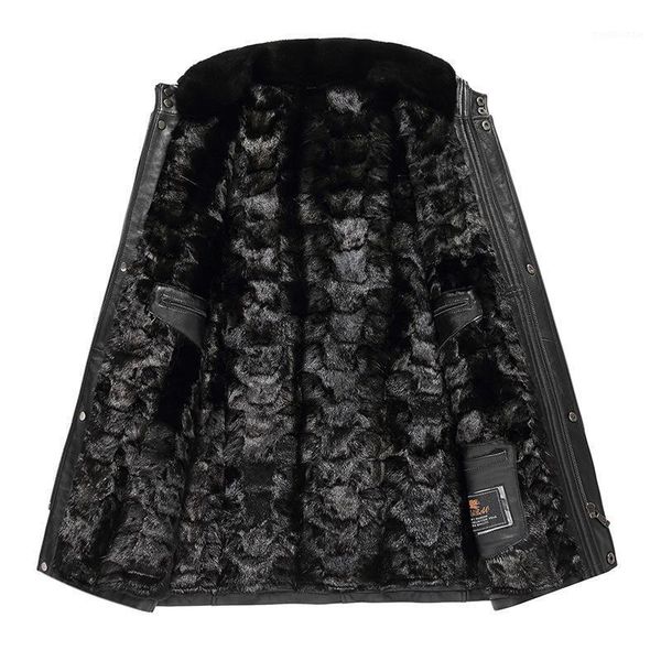 

luxury genuie leather coats fashion stand collar business slim fit man windbreaker 2020 new winter man warm outwear1, Black