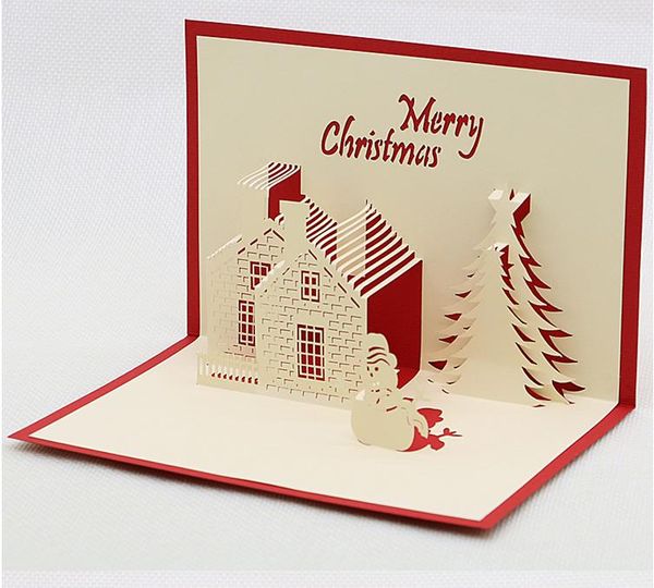 100pcs Cartoline di Natale 3D Pop Up Serie di buon Natale Biglietti di auguri personalizzati fatti a mano Regali di Natale Souvenir Cartoline SN3505