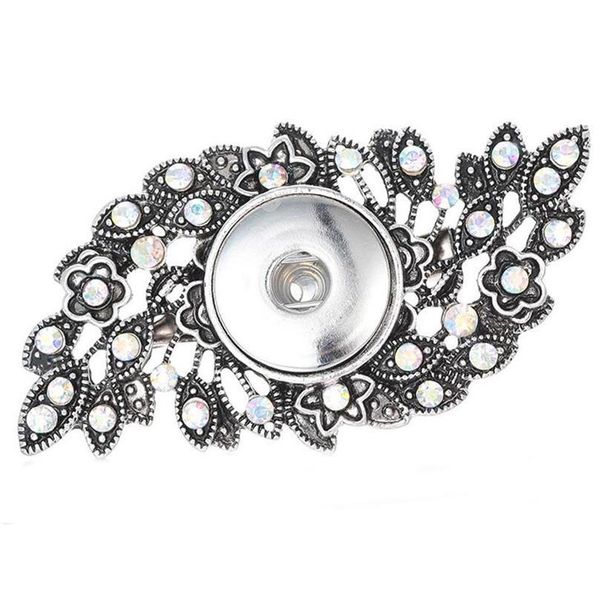 

new flower hollow crystal pins brooch fit 18mm snap button brooch for women weddings brooches p jllimu, Silver