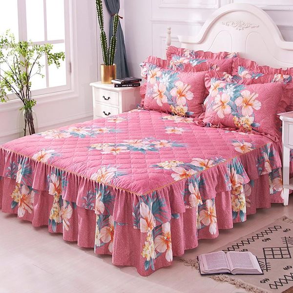 

bed skirt thick quilted bedspread set floral ruffled 160x200cm twin queen size bedskirt lightweigh ultra soft pillowcase