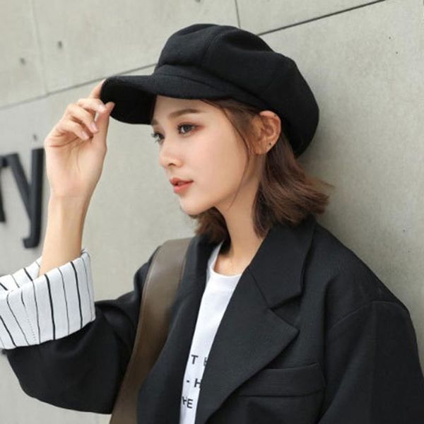 

wool women beret autumn winter octagonal cap hats stylish artist painter newsboy caps black grey beret hats, Blue;gray