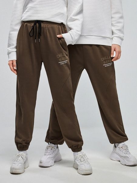 

1pc letter graphic drawstring waist sweatpants z8wl#, Black