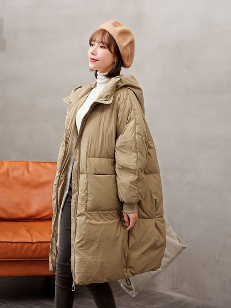 

women's long 90% white duck coat hooded winter warm loose plus size jacket female down clothing outwear, Black