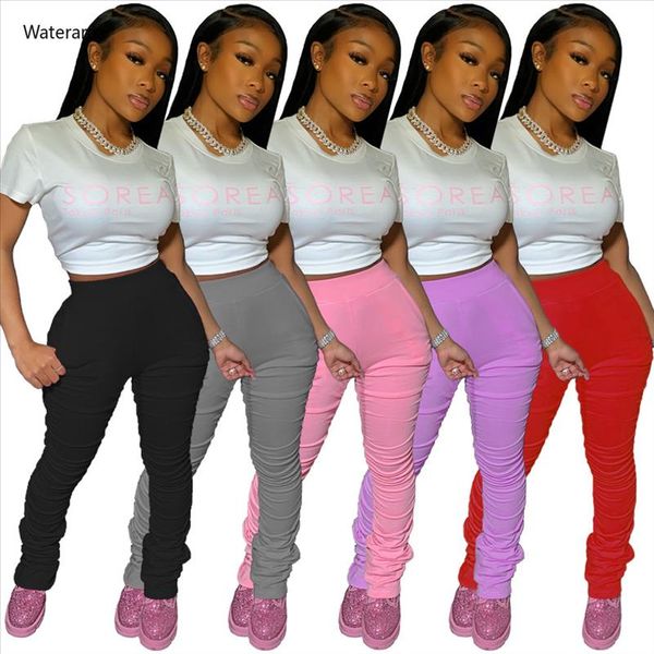 

summer women high waist ruched side pencil long pants sporting joggers elastic stacked leggings bell bottom trouser sweatpants, Black;white