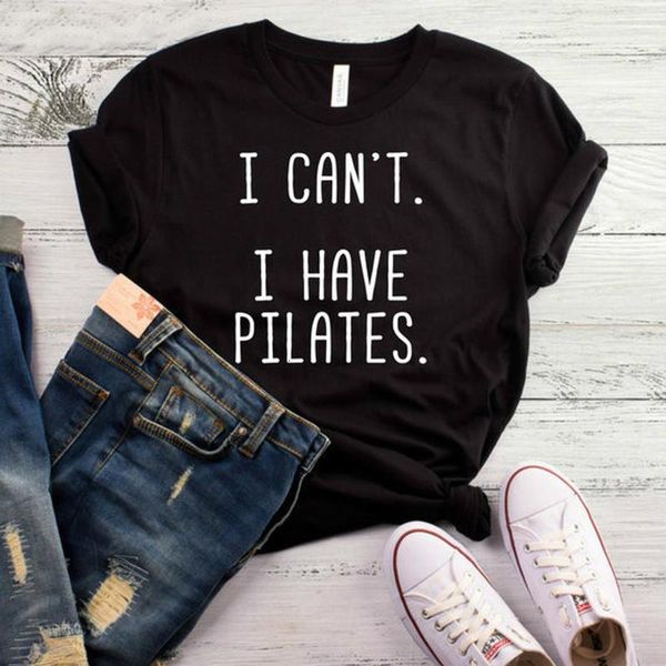 

women t shirt i can't i have pilates letters print tshirt women short sleeve o neck loose t-shirt ladies causal tee shirt, White