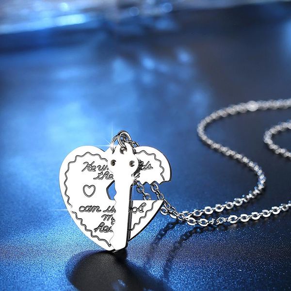 

loye 2pcs/set new fashion friends heart lock pendant necklace key heart lock pendants for women fashion jewelry, Silver