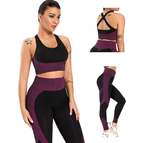 

yoga outfits seamless gym set 4 colors back-cross bra women fitness clothing breathable soft elastic pant tracksuit1, White;red