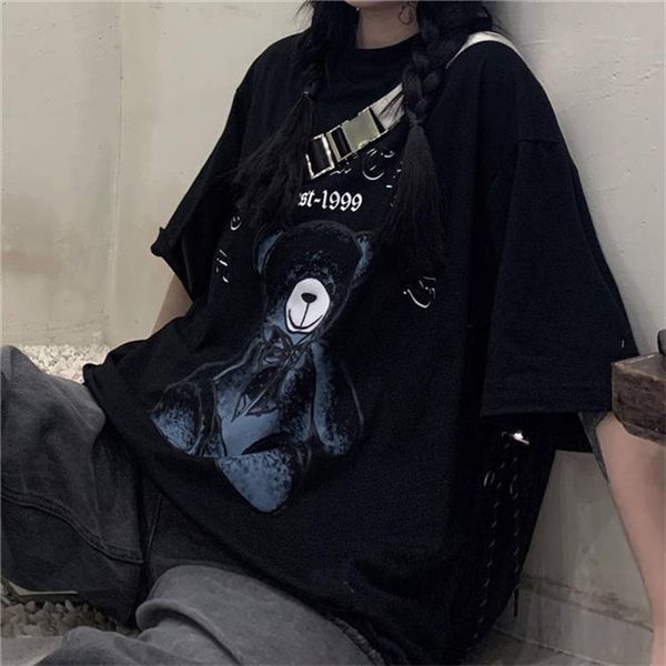 

harajuku милый мультфильм футболка женщины хип-хоп панк медведь футболка стрит одеяла половина рукава крутые черные тройники случайные свобо, White