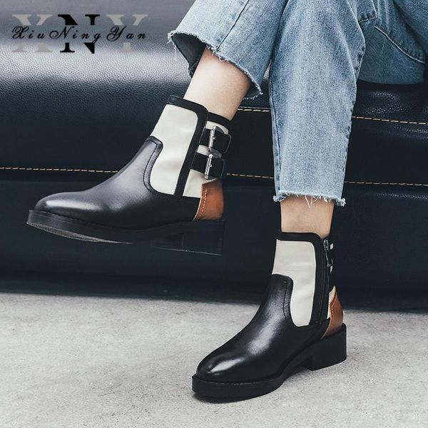 

fashion women's boots autumn ankle ladies genuine leather casual shoes women riding, equestrian booties, Black