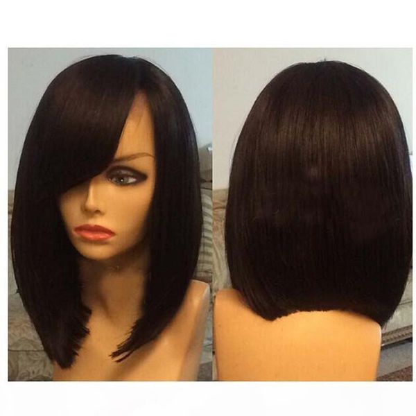 

glueless short bob wigs lace front human hair wigs 100% brazilian remy hair pre plucked silky for women 150% 13x4 natural black color, Black;brown