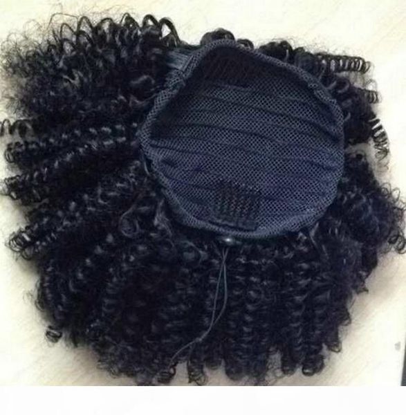 

100% brazilian clip in human ponytail hair extensions kinky curly drawstring ponytail afro puffs virgin curly ponytails 120g, Black