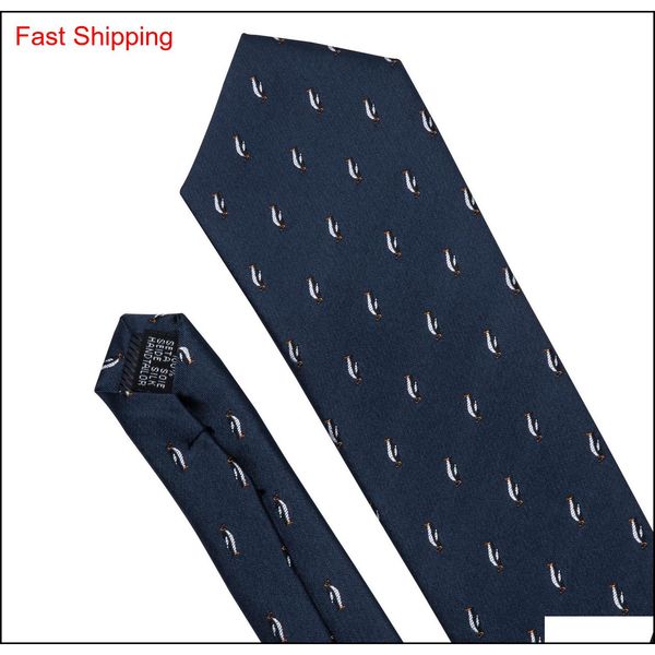 

luxury mens tie dark blue tie with cute penguin small pattern set handkerchief and cuffs wholesale business wed qylasd nana_shop, Black;blue