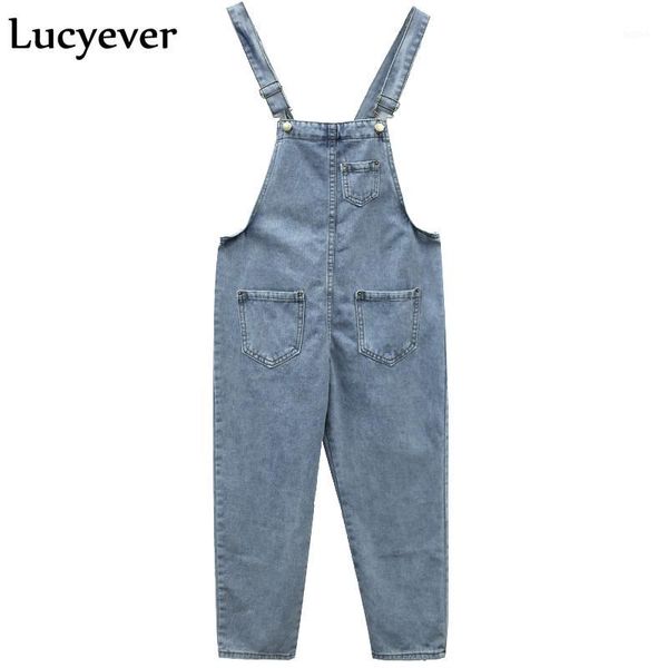 

lucyever vintage women overalls jeans autumn high waist korean loose suspenders denim jumpsuit casual flare female rompers 20191, Blue