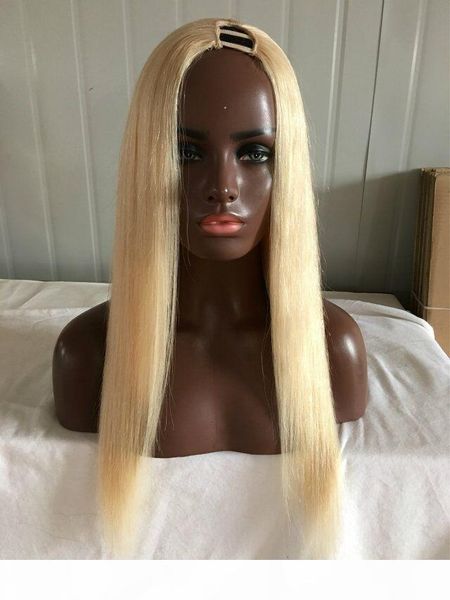 

#613 lightest blonde u part wigs grade 7a brazilian virgin hair 130% density silky straight human hair upart wig for white women, Black;brown