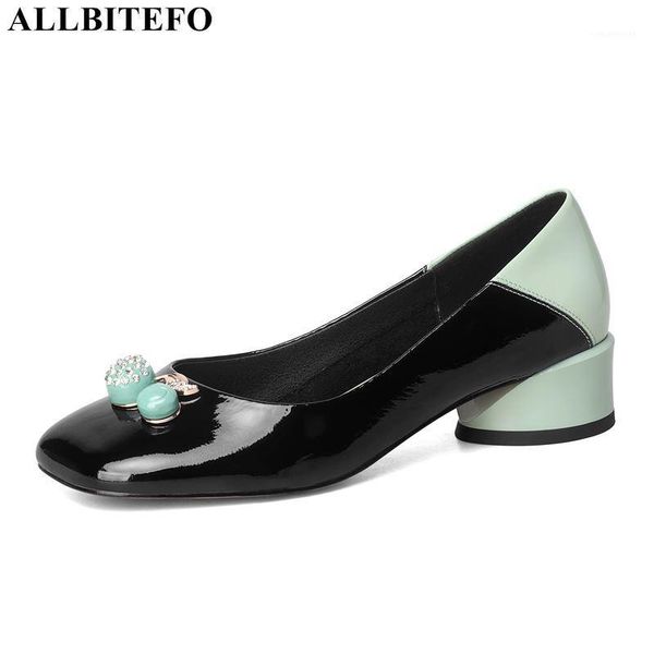 

dress shoes allbitefo genuine leather square toe brand high heels wedding women thick office ladies party women1, Black