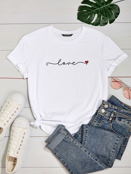 

plus letter & heart print tee y2e0#, Black