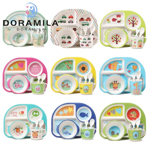 /set Tier Umweltfreundliche Bambusfaser Baby Teller Gerichte 4 Slots Kinder Geschirr Gerichte Geschirr Kreatives Geschenk Baby LJ201221