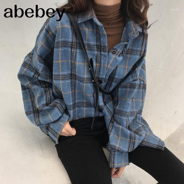 

korean style oversized plaid shirts blouse women autumn cotton blouse long sleeve plus size blouses 2021 button up shirt blusas1, White