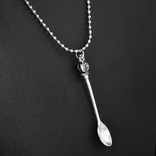 

1pcs crown mini tea spoon pendant necklac long chain charm jewelry for women sweater jewelrys wmtpcb bdesybag, Silver