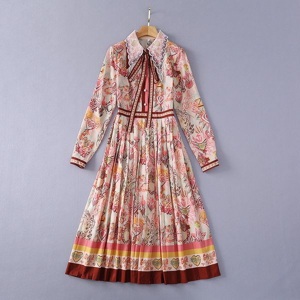 

2021 lapel neck long sleeve print milan runway dress designer dress brand same style dress 0120-5, Black