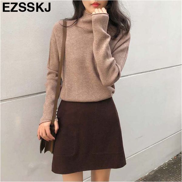 

half high collar chic korean loose lazy autumn winter sweater soft bottoming sweater pullovers women female winter basic jumper y200722, White;black