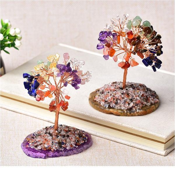 

natural crystal tree amethyst lucky tree handmade gemstone decoration agate slices stone mineral ornaments office de qylvya, Black
