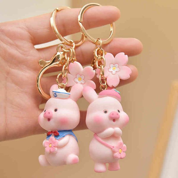 

keychains resin powder pig key chain pendant pet series doll lady bag hanging decoration blind box gift, Silver