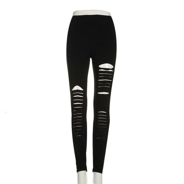 

arrival women pants elastic polyester hollow out ripped gothic push up strap bandage slim black pants, Black;white