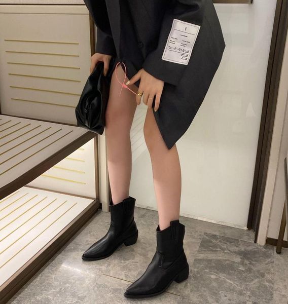 

women's boots autumn female shoes round toe ladies rubber white leather low mid calf high heel basic lace-up rome flock, Black